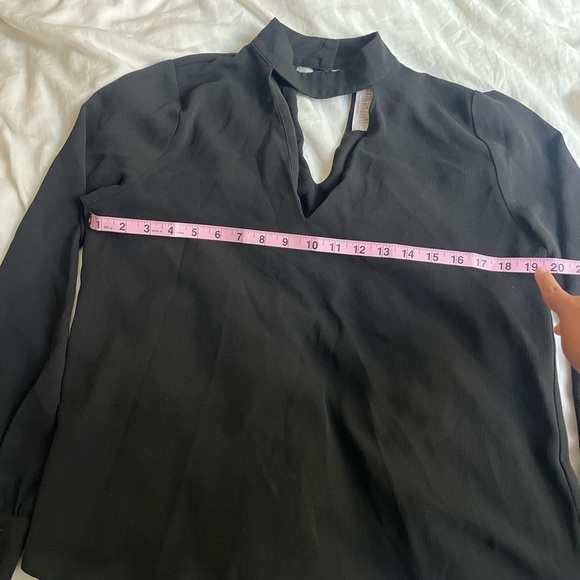 Black cutout choker crepe long sleeve blouse women's large - Picture 5 of 10